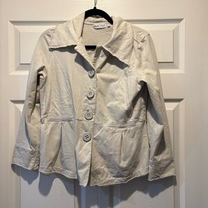 Habitat cream white large button down shirt jacket cardigan layering sz S